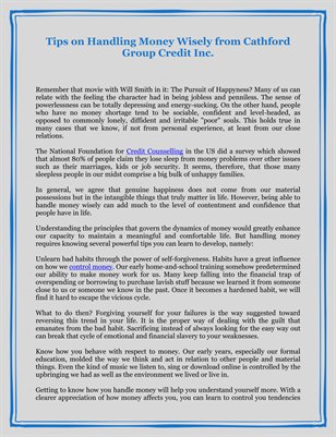 Tips on Handling Money Wisely from Cathford Group Credit Inc.