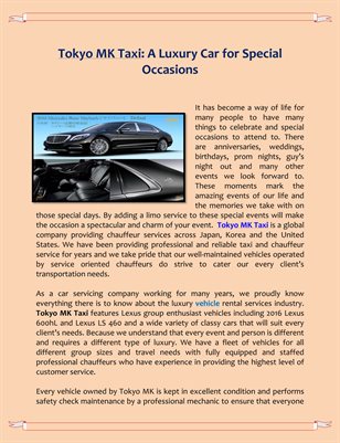 Tokyo MK Taxi: A Luxury Car for Special Occasions