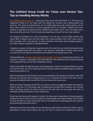 The Cathford Group Credit Inc Tokyo Loan Review Tips: Tips on Handling Money Wisely