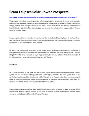 Scam Eclipses Solar Power Prospects