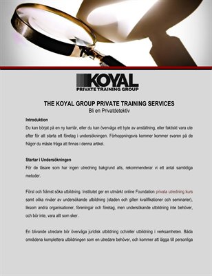 The Koyal Group Private Training Services: Bli en Privatdetektiv