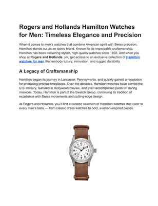 Shop Hamilton Watches for Men | Rogers & Hollands