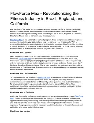 FlowForce Max - Revolutionizing the Fitness Industry in Brazil, England, and California