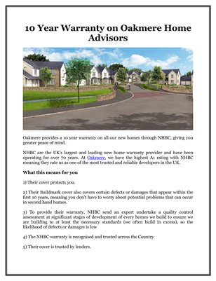 10 Year Warranty on Oakmere Home Advisors