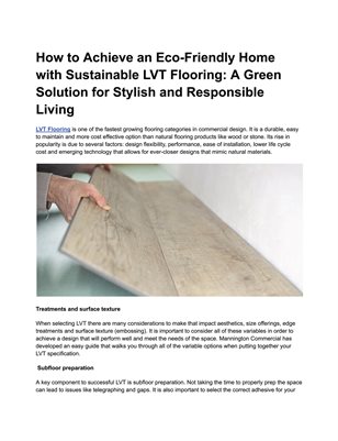 How to Achieve an Eco-Friendly Home with Sustainable LVT Flooring: A Green Solution for Stylish and Responsible Living
