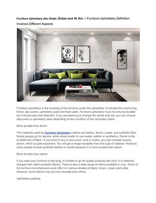Furniture Upholstery Abu Dhabi, Dubai and Al Ain :- Furniture Upholstery Definition Involves Different Aspects