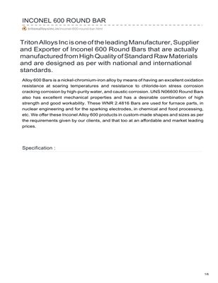 INCONEL 600 ROUND BAR