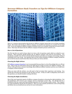 Bowman Offshore Bank Transfers on Tips for Offshore Company Formation