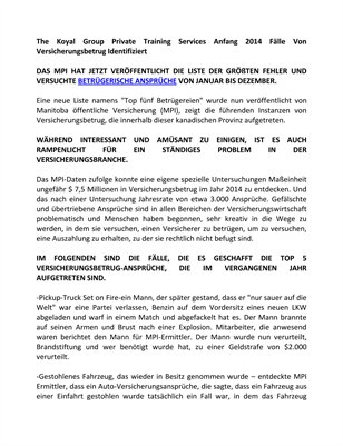 The Koyal Group Private Training Services Anfang 2014 Fälle Von Versicherungsbetrug Identifiziert