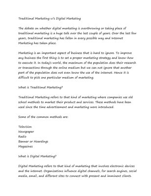 Traditional Marketing v/s Digital Marketing