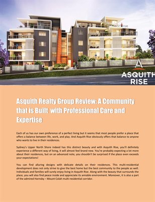 Asquith Realty Group Review: A Community that is Built  with Professional Care and Expertise