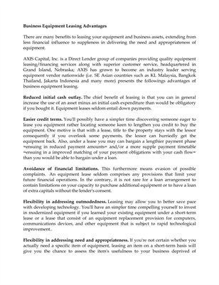 Business Equipment Leasing Advantages