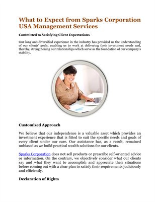 What to Expect from Sparks Corporation USA Management Services