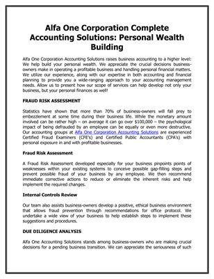 Alfa One Corporation Complete Accounting Solutions: Personal Wealth Building