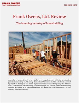 Frank Owens, Ltd. Review: The booming industry of homebuilding