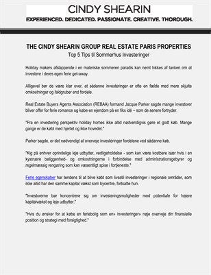 The Cindy Shearin Group Real Estate Paris Properties: Top 5 Tips til Sommerhus Investeringer
