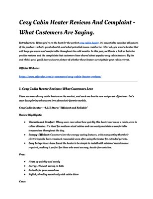 Cozy Cabin Heater Reviews