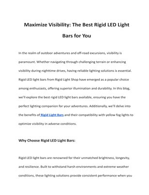 Rigid Driving Lights for Enhanced Safety
