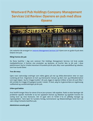 Westward Pub Holdings Company Management Services Ltd Review: Operere en pub med disse tipsene