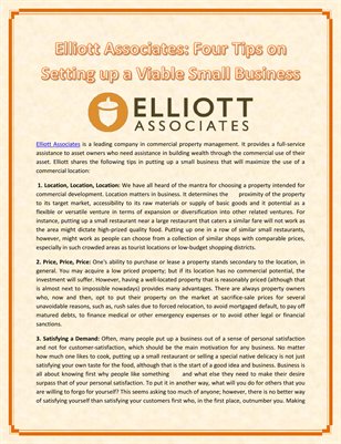 Elliott Associates: Four Tips on Setting up a Viable Small Business