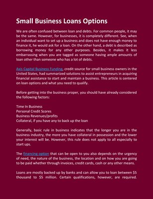 Small Business Loans Options, Axis Capital Group Business Funding