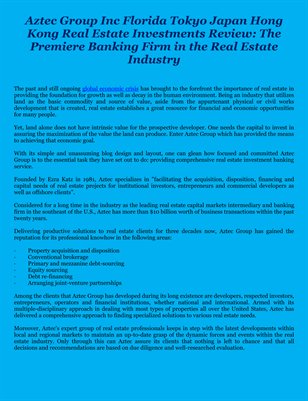 Aztec Group Inc Florida Tokyo Japan Hong Kong Real Estate Investments Review