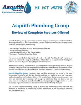 Asquith Plumbing Group: Review of Complete Services Offered