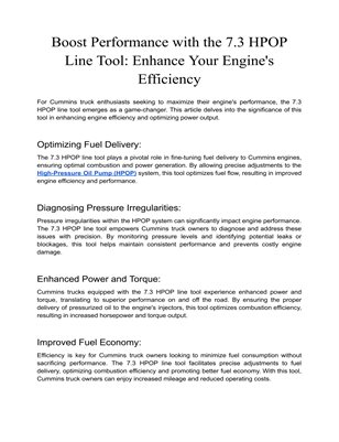 Boost Performance with the 7.3 HPOP Line Tool: Enhance Your Engine's Efficiency
