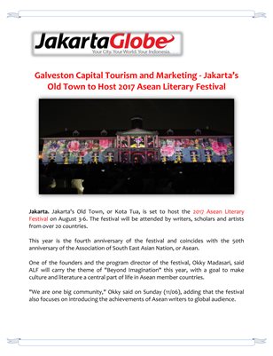 Galveston Capital Tourism and Marketing - Jakarta’s Old Town to Host 2017 Asean Literary Festival