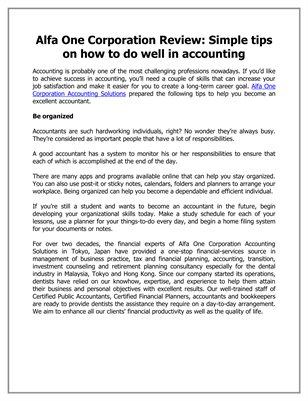Alfa One Corporation Review: Simple tips on how to do well in accounting