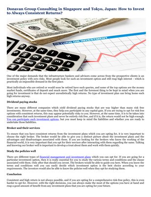 Donavan Group Consulting in Singapore and Tokyo, Japan: How to Invest to Always Consistent Returns?