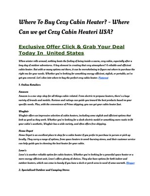 Where To Buy Cozy Cabin Heater? - Where Can we get Cozy Cabin Heateri USA?