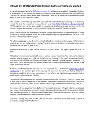 IMPACT ON ECONOMY: Peter Richards Gulftainer Company Limited