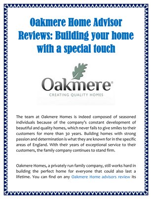 Oakmere Home Advisor Reviews: Building your home with a special touch