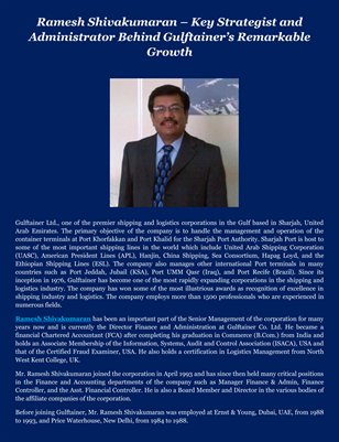Ramesh Shivakumaran – Key Strategist and Administrator Behind Gulftainer’s Remarkable Growth