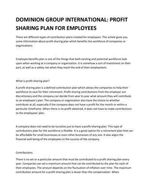 DOMINION GROUP INTERNATIONAL: PROFIT SHARING PLAN FOR EMPLOYEES