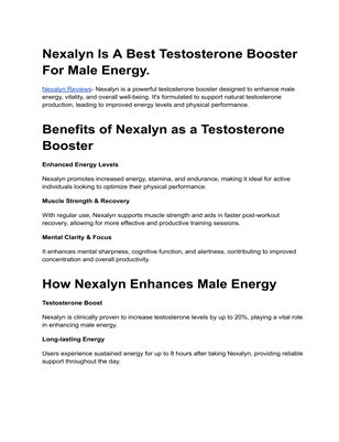 Nexalyn Is A Best Testosterone Booster For Male Energy.