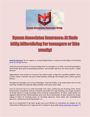 Dyman Associates Insurance: At finde billig bilforsikring For teenagere er ikke umuligt