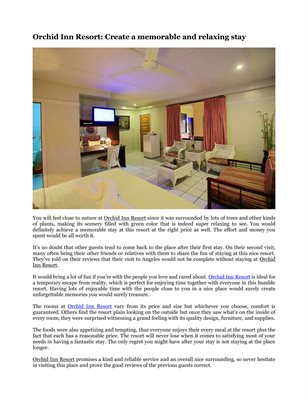 Orchid Inn Resort: Create a memorable and relaxing stay