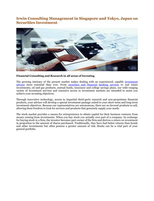 Irwin Consulting Management in Singapore and Tokyo, Japan on Securities Investment