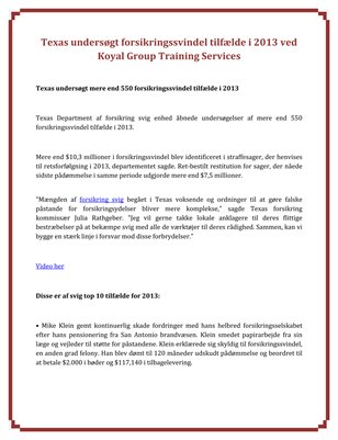 Texas undersøgt forsikringssvindel tilfælde i 2013 ved Koyal Group Training Services