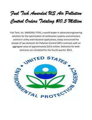 Fuel Tech Awarded US Air Pollution Control Orders Totaling $10.5 Million