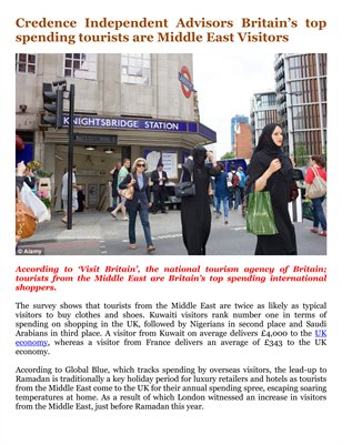 Credence Independent Advisors Britain’s top spending tourists are Middle East Visitors
