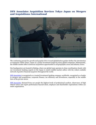 DFS Associates Acquisition Services Tokyo Japan on Mergers and Acquisitions: International