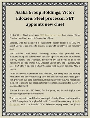 Asaba Group Holdings, Victor Edozien: Steel processor SET appoints new chief