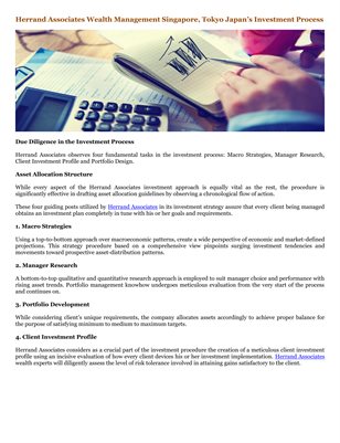 Herrand Associates Wealth Management Singapore, Tokyo Japan’s Investment Process