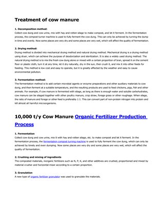10,000 t/y of cow manure organic fertilizer production process and equipment