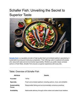 Schafer Fish: Unveiling the Secret to Superior Taste