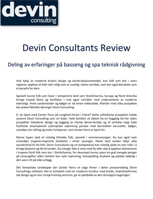 Devin Consultants Review: Deling av erfaringer på basseng og spa teknisk rådgivning