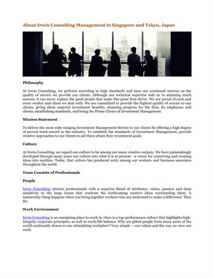 About Irwin Consulting Management in Singapore and Tokyo, Japan